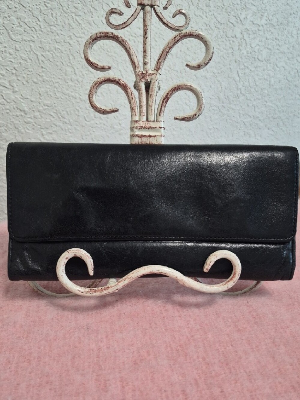 HOBO International Sadie Black Leather Trifold Wallet